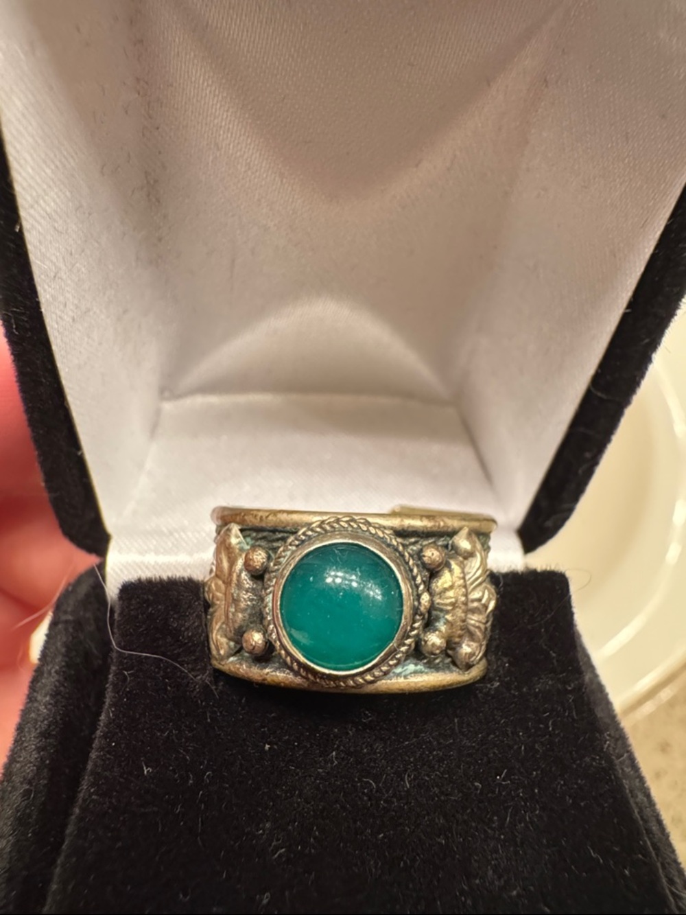 Pewter and Copper Ring with Chrysoprase